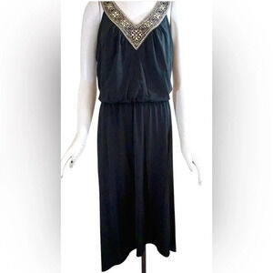 White House Black Market sleeveless midi dress, XL, embellished vneck, Elegant
